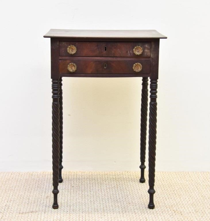 Appraisal: Delicate English Sheraton two-drawer work table circa h x w