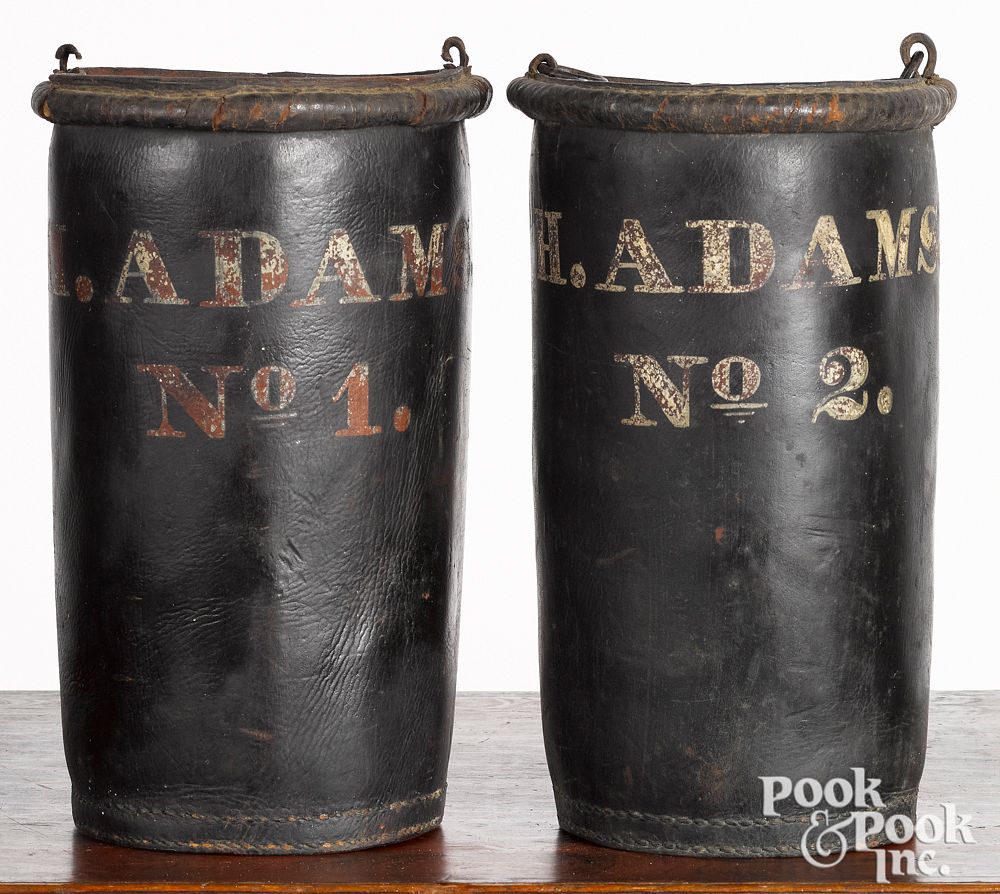 Appraisal: Pair of American painted leather fire buckets Pair of American