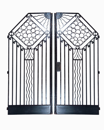 Appraisal: FRENCH ART DECO Set of wrought-iron gates with sunburst motifs