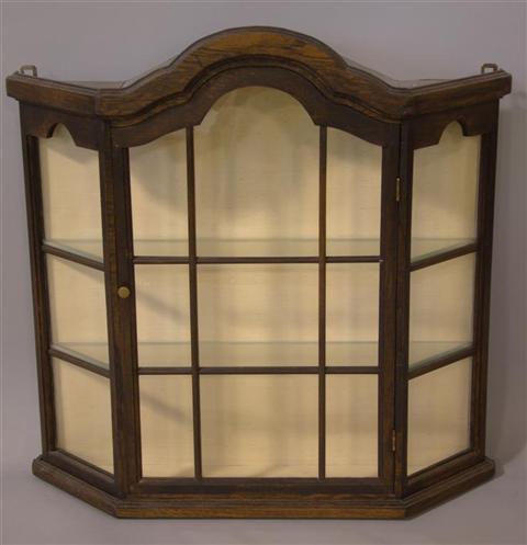 Appraisal: QUEEN ANNE STYLE OAK HANGING DISPLAY CABINET The shaped cornice