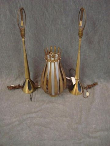 Appraisal: Pair brass Midcentury table lamps along with Midcentury brass glass