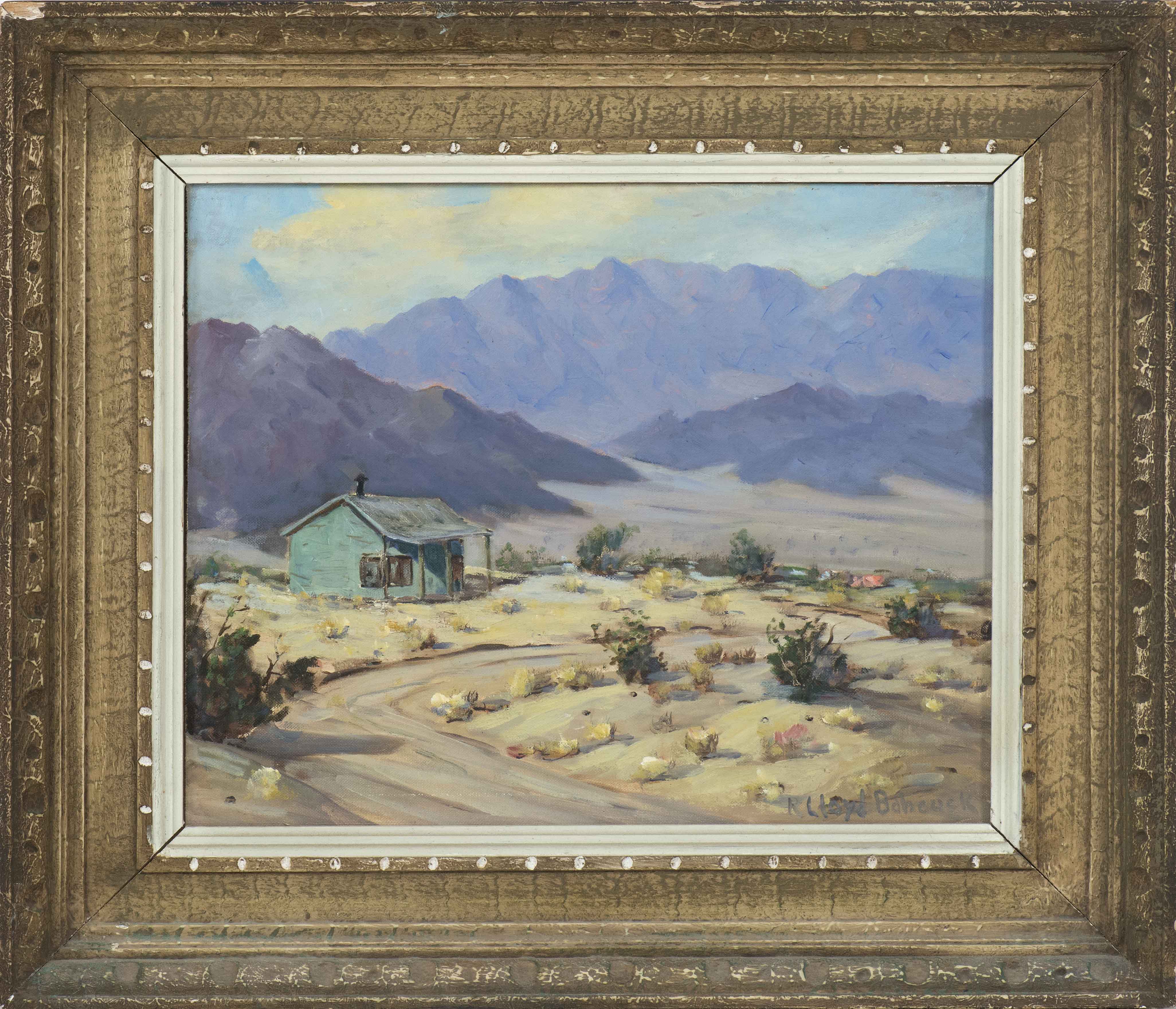 Appraisal: ROSCOE LLOYD BABCOCKCalifornia Kansas - Desert cabin and distant mountains