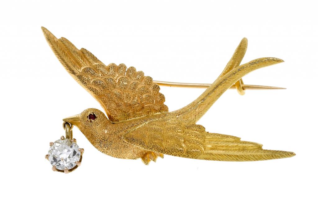 Appraisal: A DIAMOND BIRD BROOCH the old cut diamond borne by