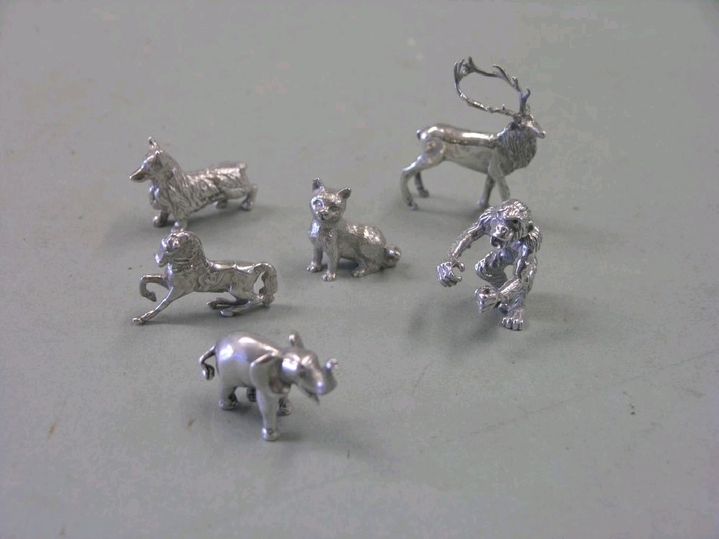 Appraisal: Seventeen miniature silver animal models a white metal model of