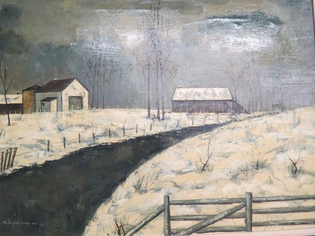 Appraisal: W Wyndham oil winter landscapewith farmhouse image area x