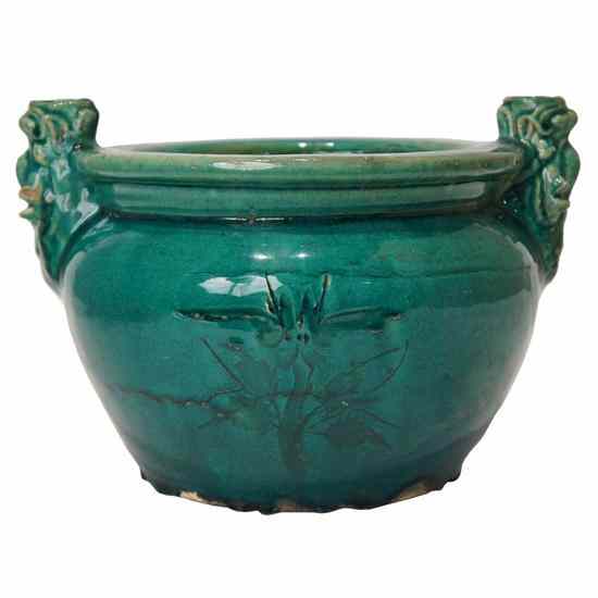 Appraisal: A Chinese Green Glaze Pottery Fish Bowl or Planter of