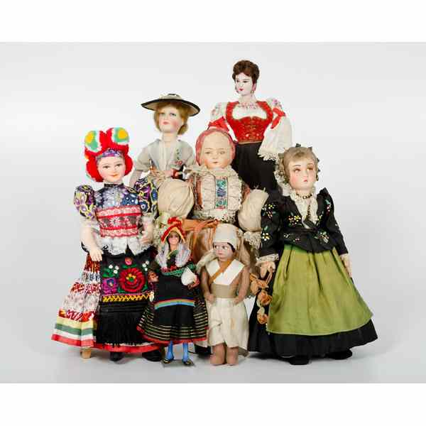 Appraisal: Continental Character Dolls Continental an assembled group of character dolls