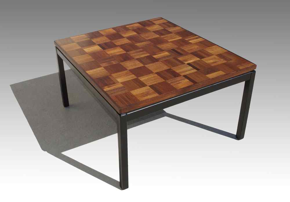 Appraisal: PARQUETRY MODERNE COFFEE TABLE Teak parquetry squares over painted base