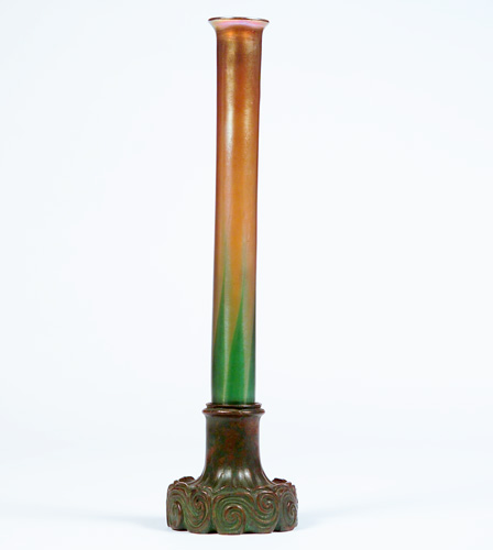 Appraisal: TIFFANY STUDIOS Gold Favrile glass vase decorated with green leaves