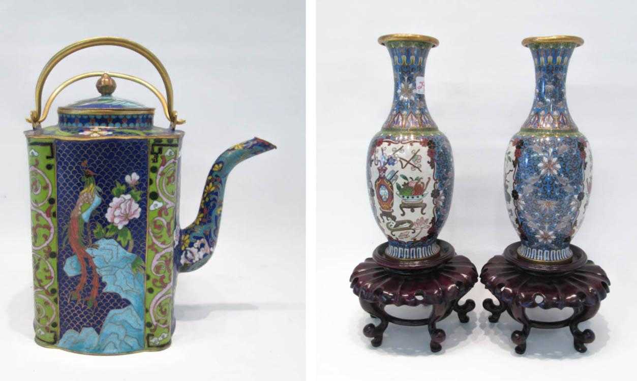 Appraisal: THREE CHINESE CLOISONNE VESSELS including a pair of vases with