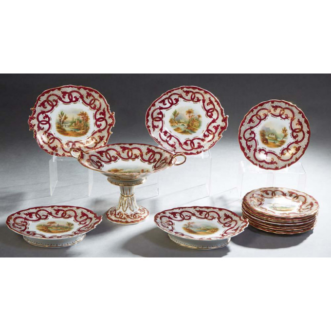 Appraisal: Thirteen Piece English Staffordshire Dessert Set th c by W