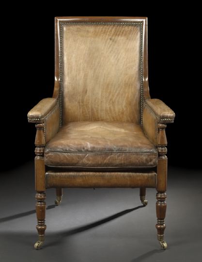 Appraisal: William IV-Style Mahogany and Leather-Upholstered Library Chair first quarter th