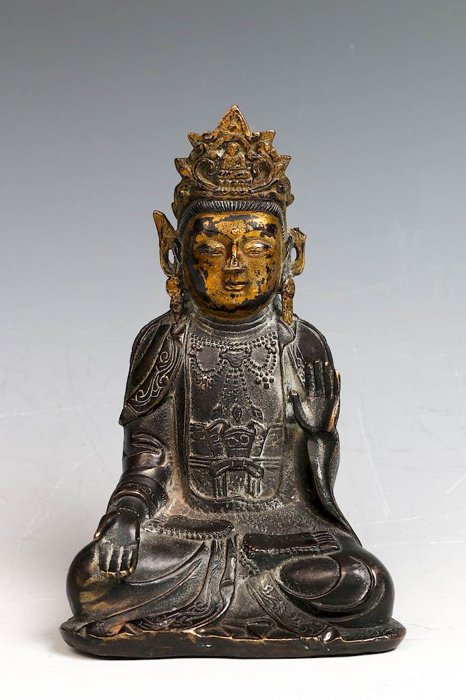 Appraisal: PARCEL GILT BRONZE SEATED FIGURE OF GUANYIN Depicted as a