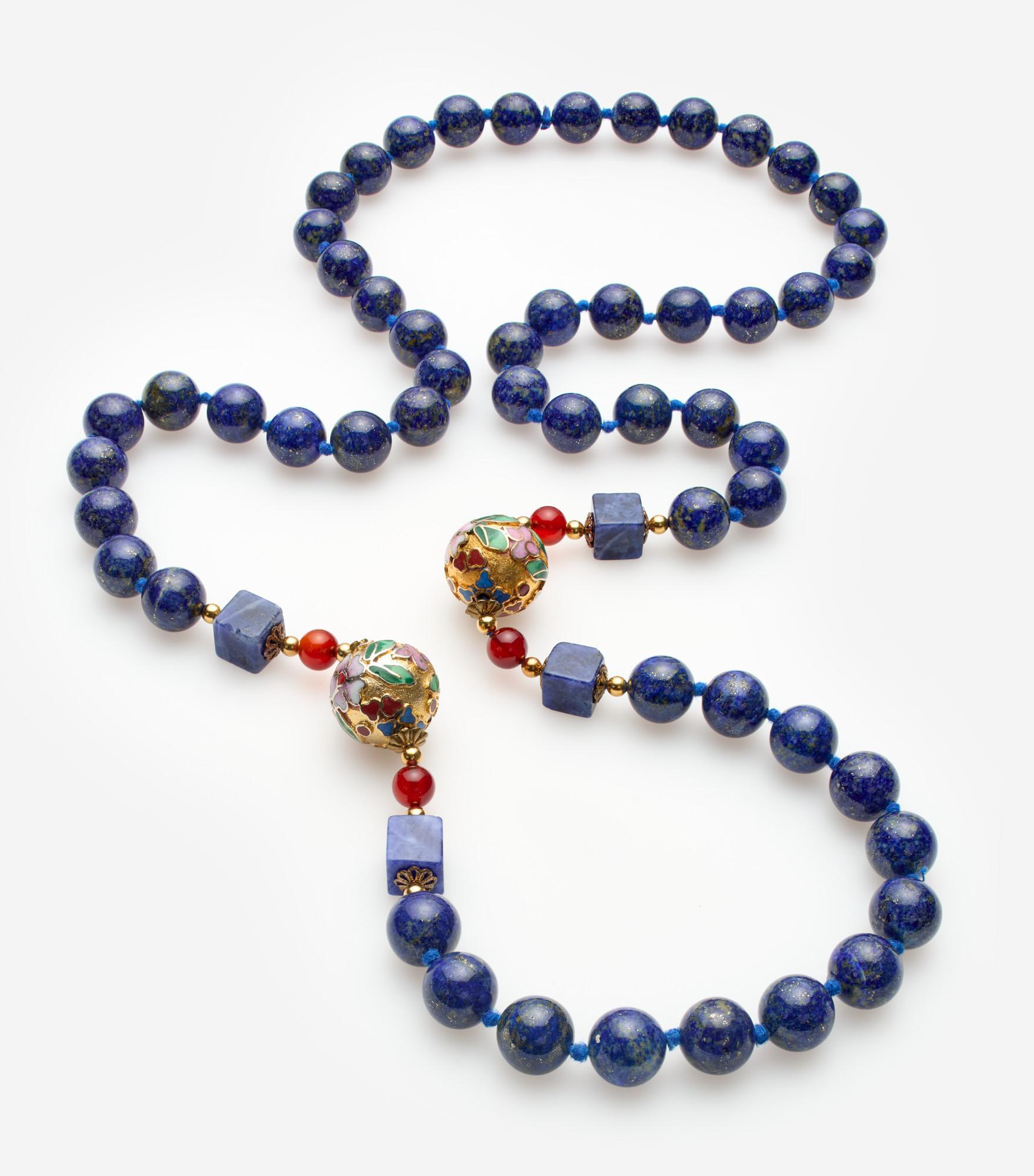 Appraisal: LAPIS LAZULI CLOISONNE BEAD NECKLACE A lapis lazuli bead necklace