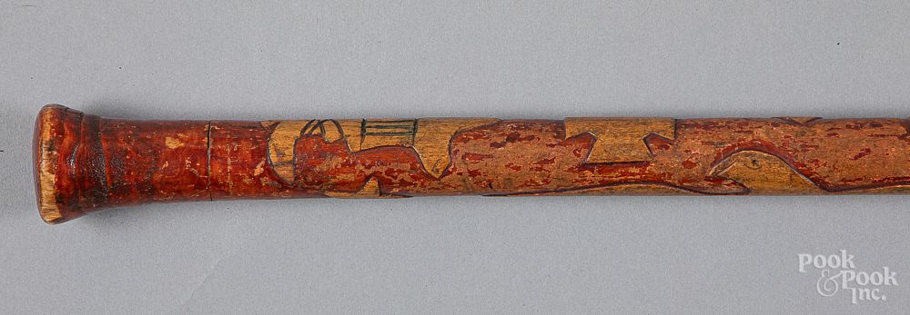 Appraisal: Carved and painted cane early th c Carved and painted