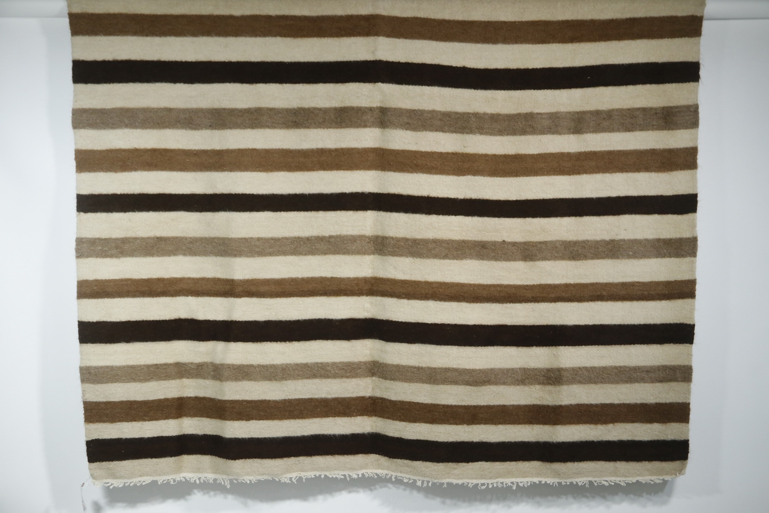 Appraisal: EGYPTIAN WOOL BLANKET Vintage Striped Heavy Camel Hair and Wool