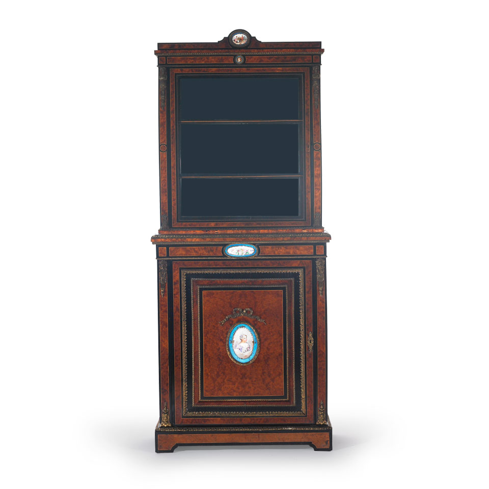 Appraisal: Pair of French Ebonized and Amboyna Wood Display Cabinets with