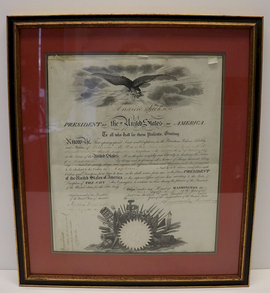 Appraisal: Andrew Jackson Naval Commission Andrew Jackson signed naval commission dated