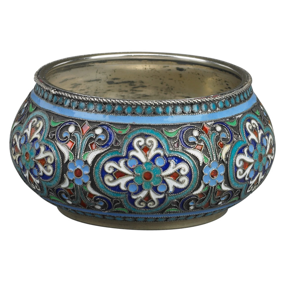 Appraisal: Russian Silver and Cloisonn Enamel Salt Ivan Alexeyev Moscow assaymaster