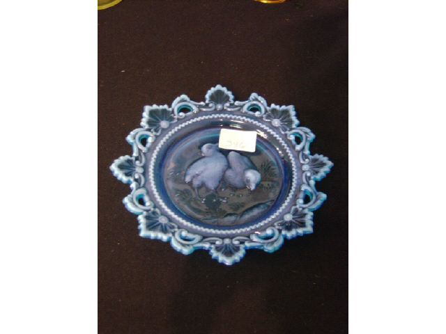 Appraisal: BLUE GLASS PLATE W BIRD DESIGN