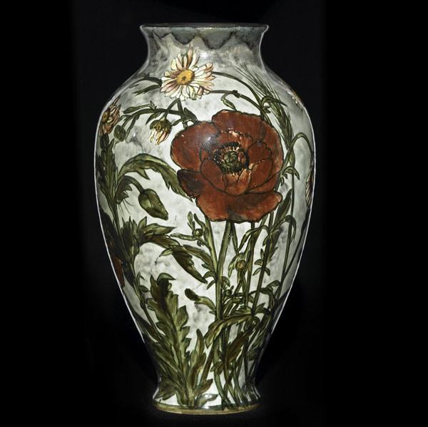 Appraisal: JOHN BENNETT Tall vase finely painted with daisies and poppies