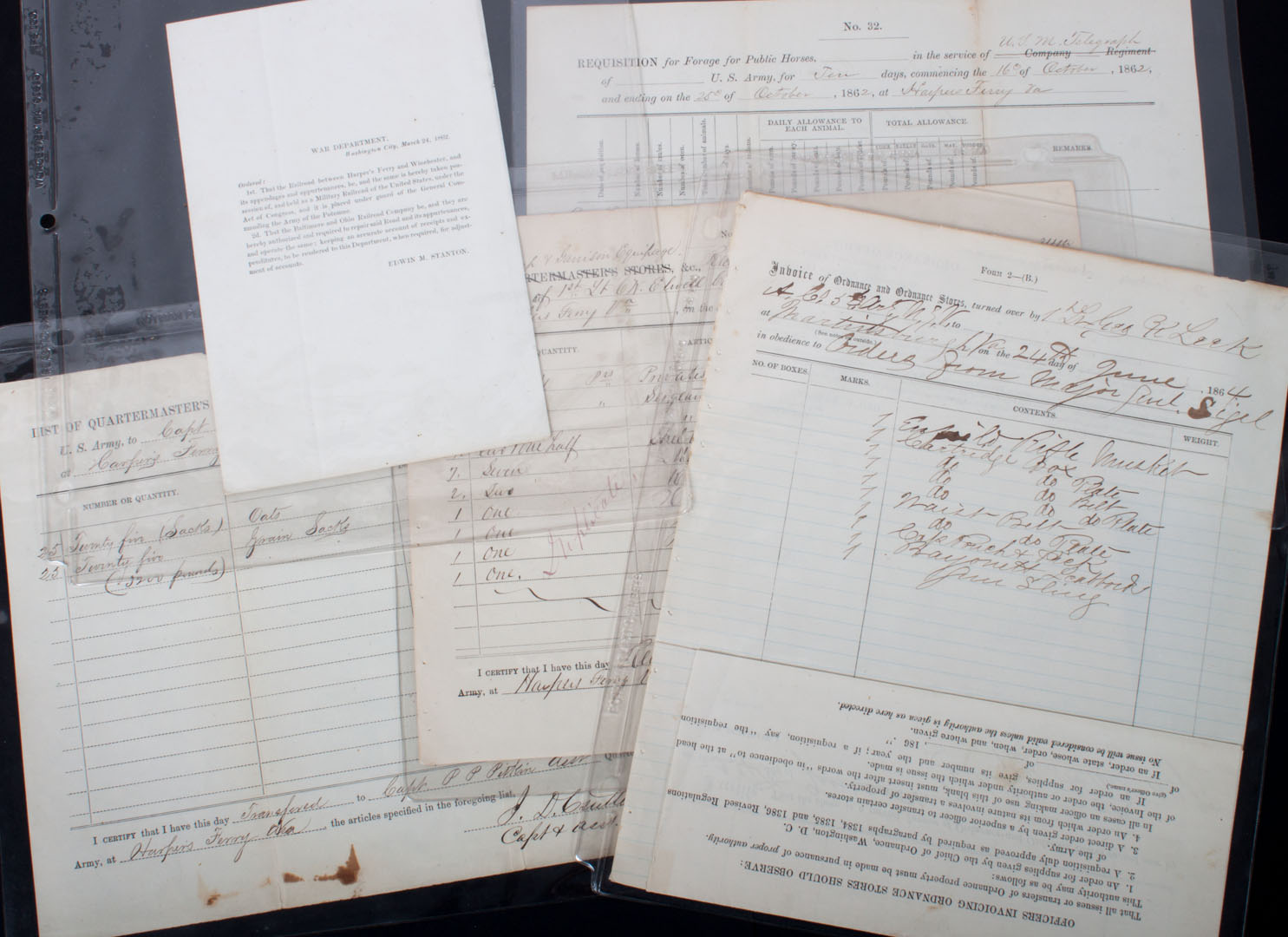 Appraisal: Civil War Five documents Harper's Ferry comprising four part-printed receipts