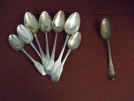 Appraisal: George III silver old English pattern tablespoon London and seven