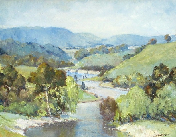 Appraisal: Iris Gibson Winding River oil on board signed 'I Gibson'