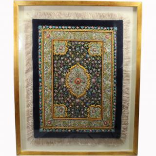 Appraisal: Fine Antique Jeweled Indian Tapestry Framed Having foliate jeweled decorated