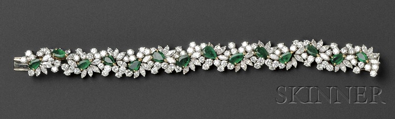 Appraisal: Platinum Emerald and Diamond Bracelet set with fourteen pear-shape emeralds