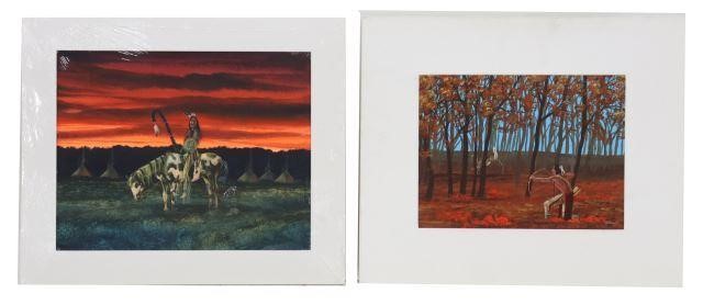 Appraisal: lot of Unframed Native American paintings signed J Yellowhair Jeff