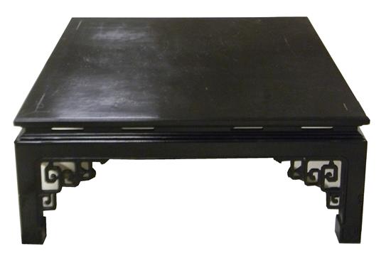 Appraisal: th C Chinese style black lacquer square coffee table pierced