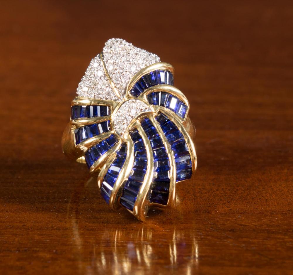 Appraisal: SAPPHIRE DIAMOND AND EIGHTEEN KARAT GOLD RING The large k