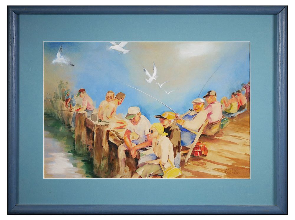 Appraisal: FLORENCE GIBSON MCCABE Watercolor Fishermen Watercolor painting of a group