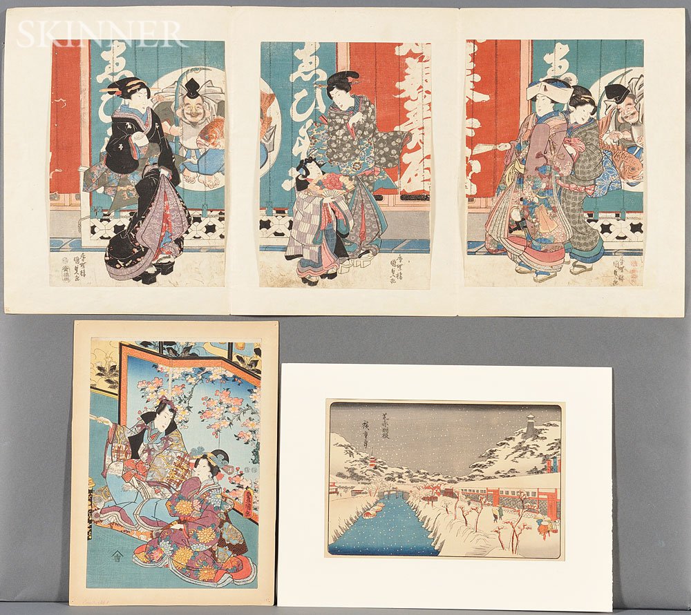 Appraisal: Five Ukiyoe Woodblock Prints Japan four by Toyokuni III -