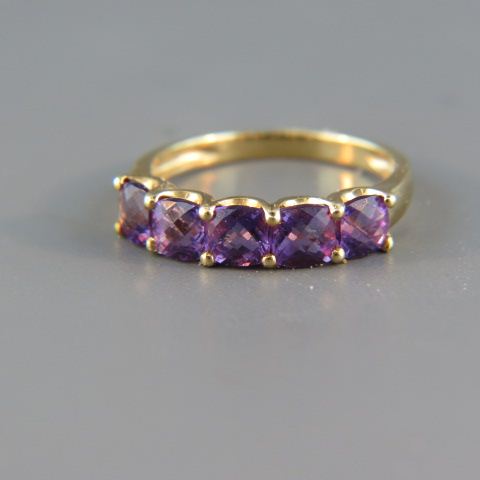 Appraisal: Amethyst Ring five fancy cut rich gems in k yellow