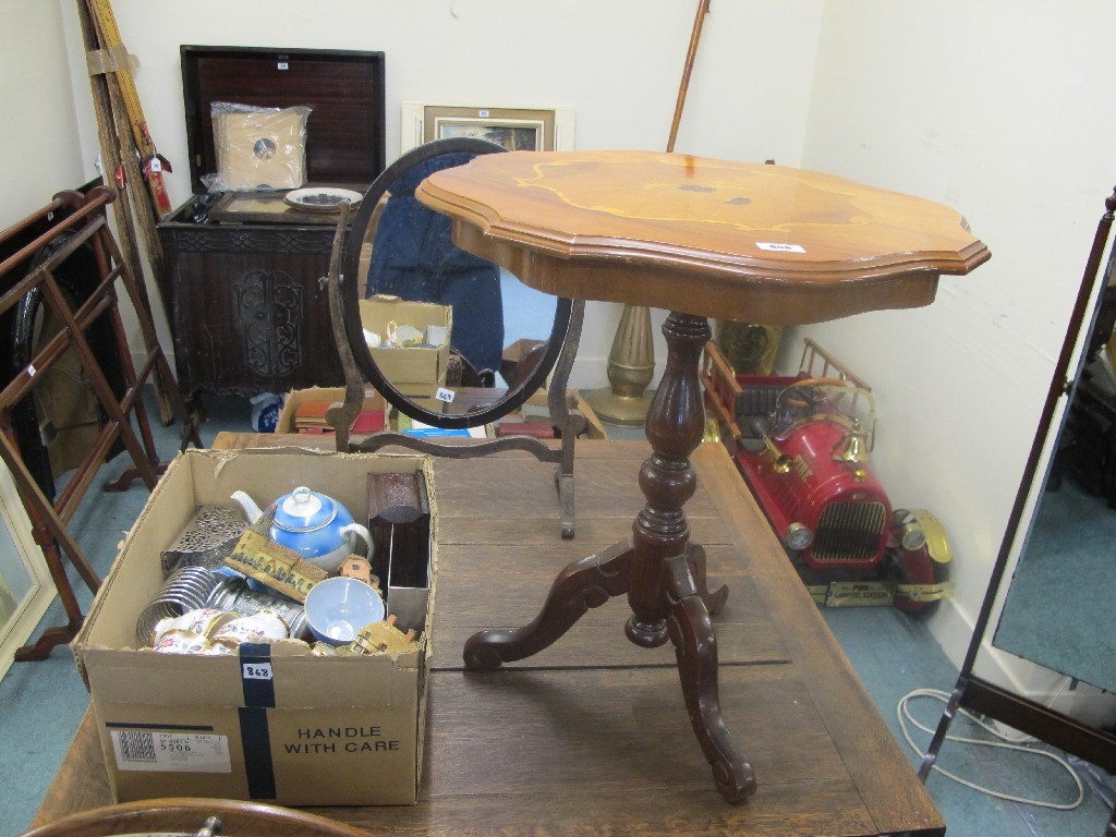 Appraisal: Modern occasional table and a box of sundries