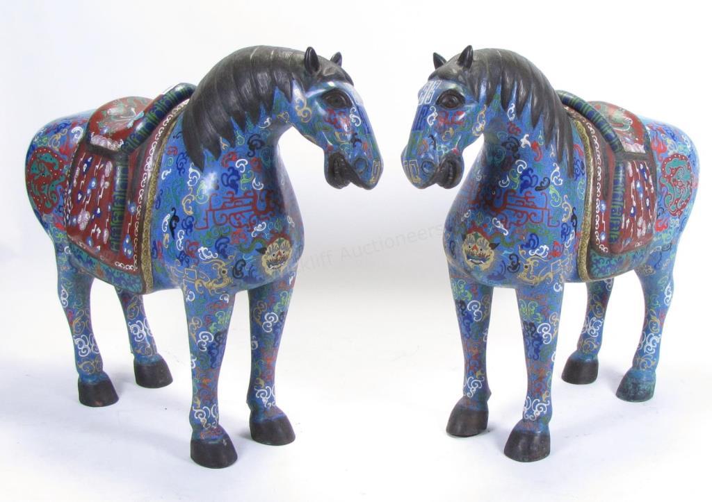 Appraisal: Pair of Monumental Cloisonne Horses beautiful Cloisonne on copper horses