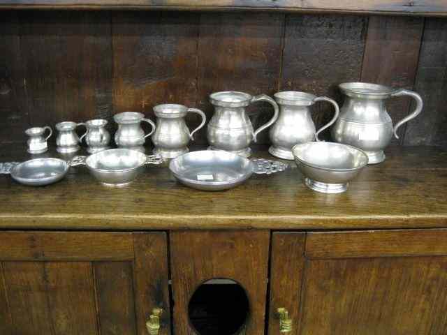 Appraisal: pcs Pewter includes English measure set porringers bowls