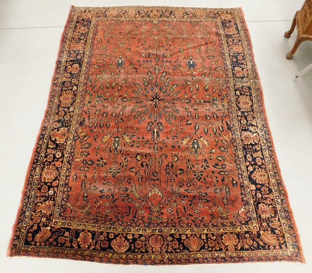 Appraisal: LG GEOMETRIC FLORAL SAROUK RUG Middle East th CenturyNavy blue