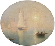 Appraisal: Signed Aivazovsky Harbor scene at dawn Oil on canvas on