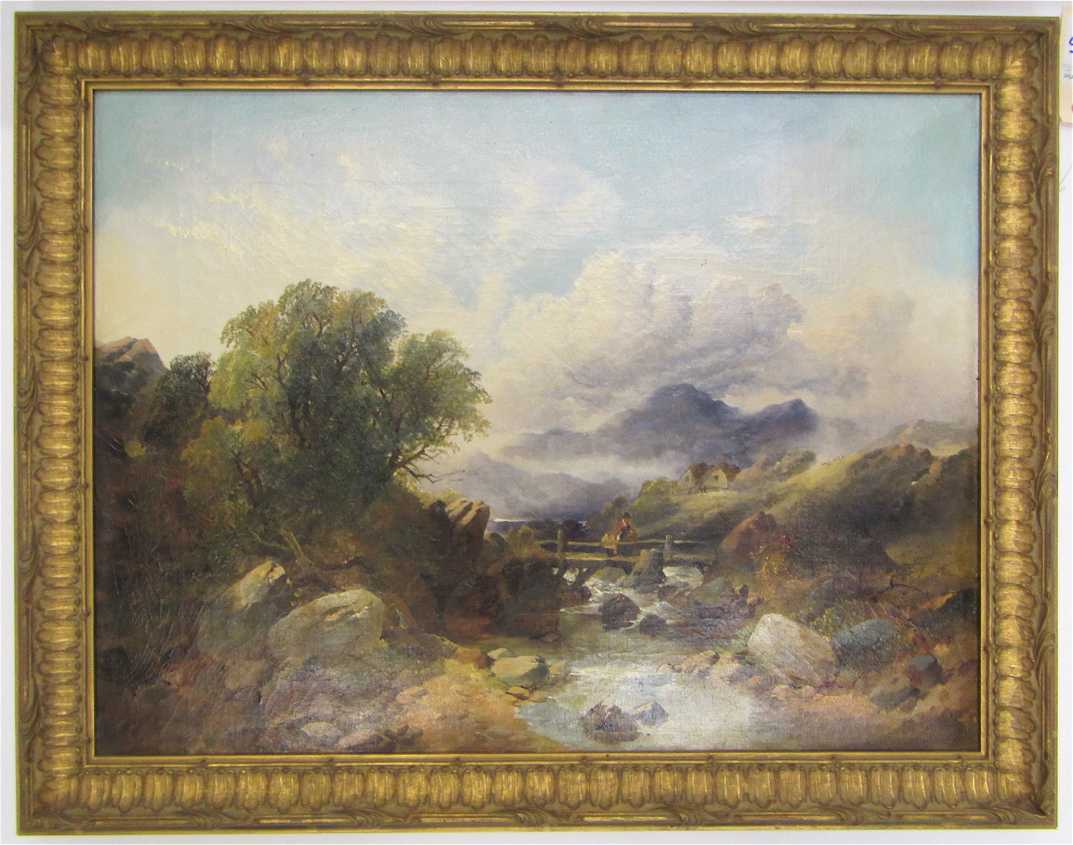 Appraisal: SCOTTISH HIGHLANDS OIL ON CANVAS landscape with figures on a