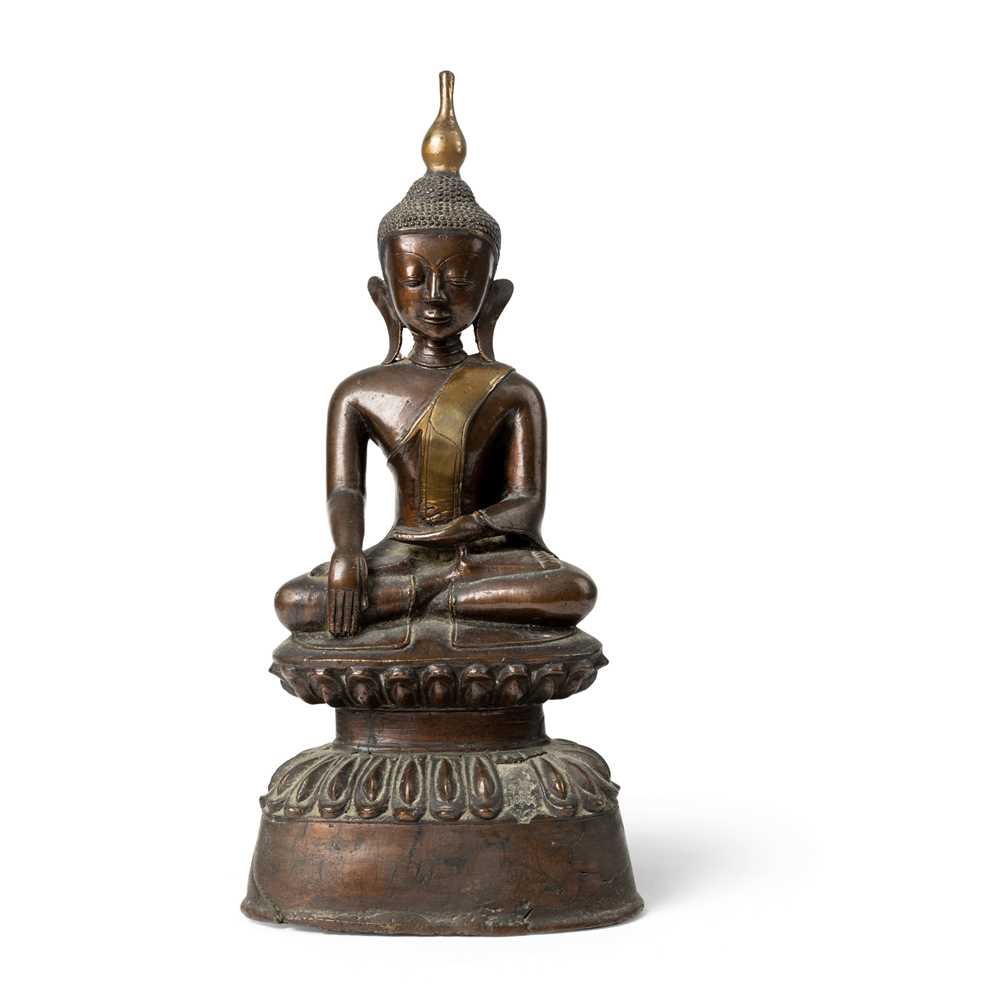 Appraisal: BRONZE FIGURE OF BUDDHA SHAKYAMUNI BURMESE SHAN STYLE TH- TH