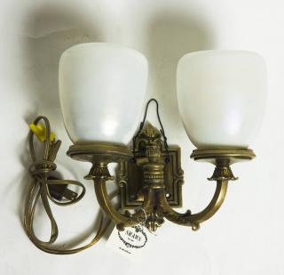 Appraisal: Gilt Bronze Wall Sconce H x W White Calcite Shades