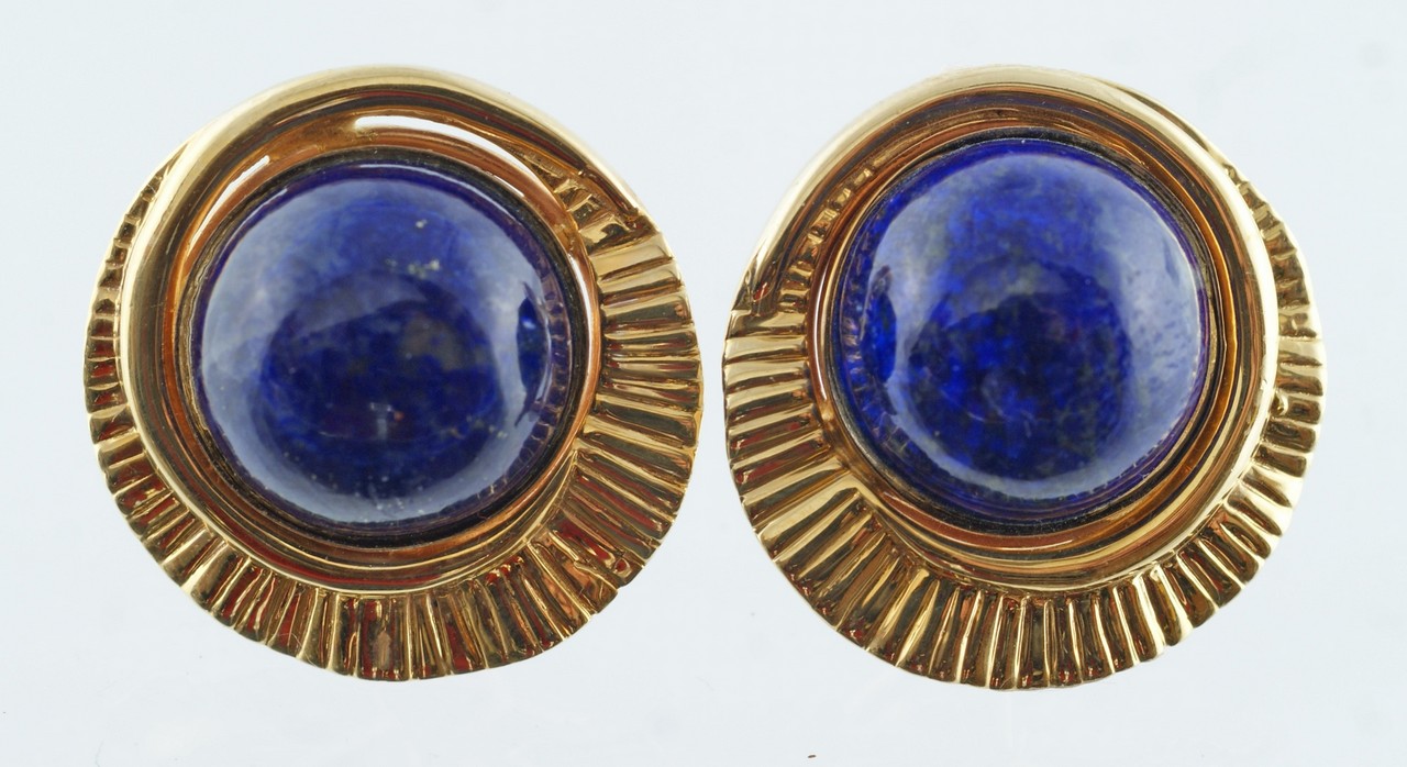 Appraisal: K YG and lapis earrings mm stones d dwt