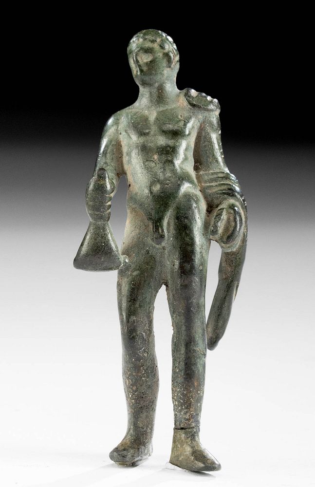 Appraisal: Roman Leaded Bronze Standing Nude Male w Wineskin Roman Imperial