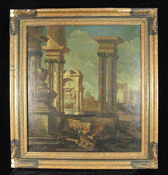 Appraisal: Italian School Figures amidst classical ruins oil on canvas x