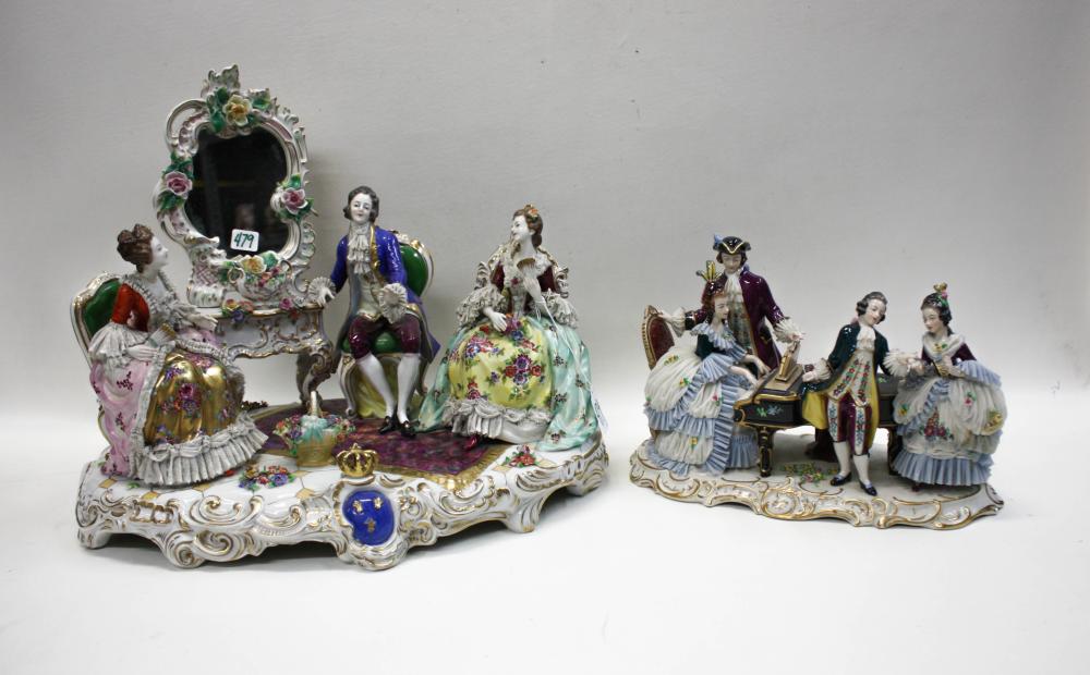 Appraisal: TWO GERMAN PORCELAIN FIGURAL GROUPS each depicting a detailed genre