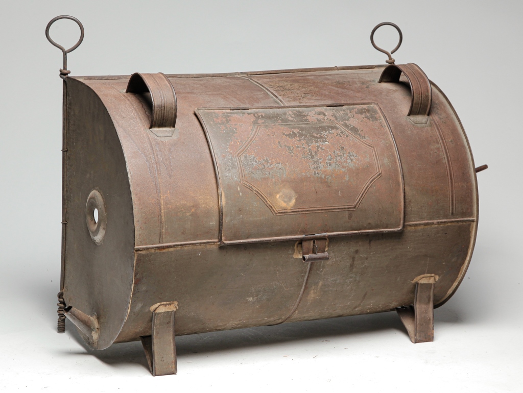 Appraisal: AMERICAN TIN ROASTER Nineteenth century Fireside roaster with handles lift