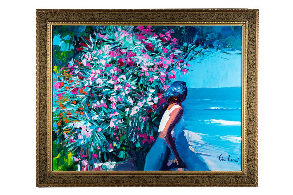 Appraisal: NICOLA SIMBARI - GARDEN ON THE SEA acrylic on canvas